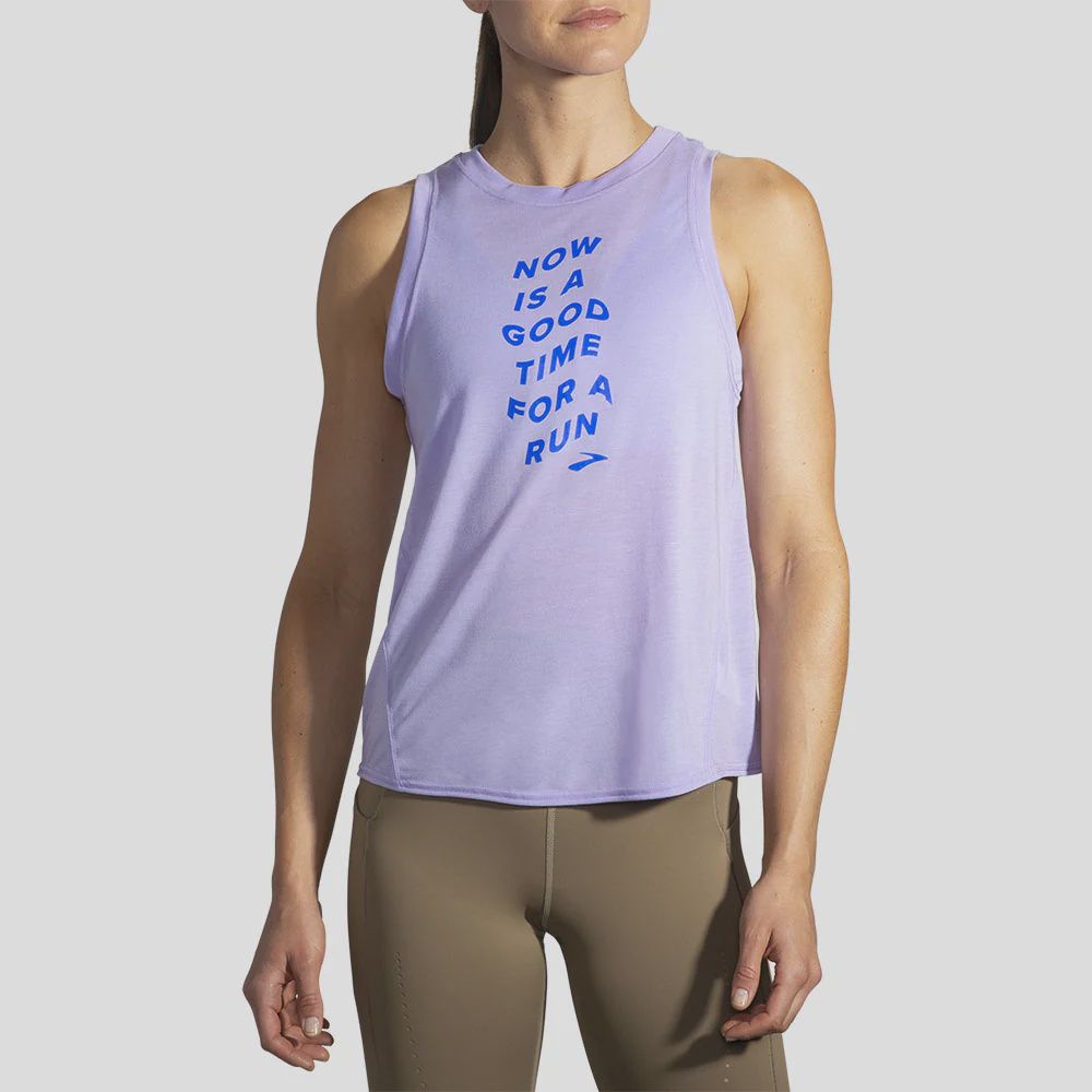 Women's Distance Graphic Tank, Color: Heather Dash/Run Wave, Size: Extra Small