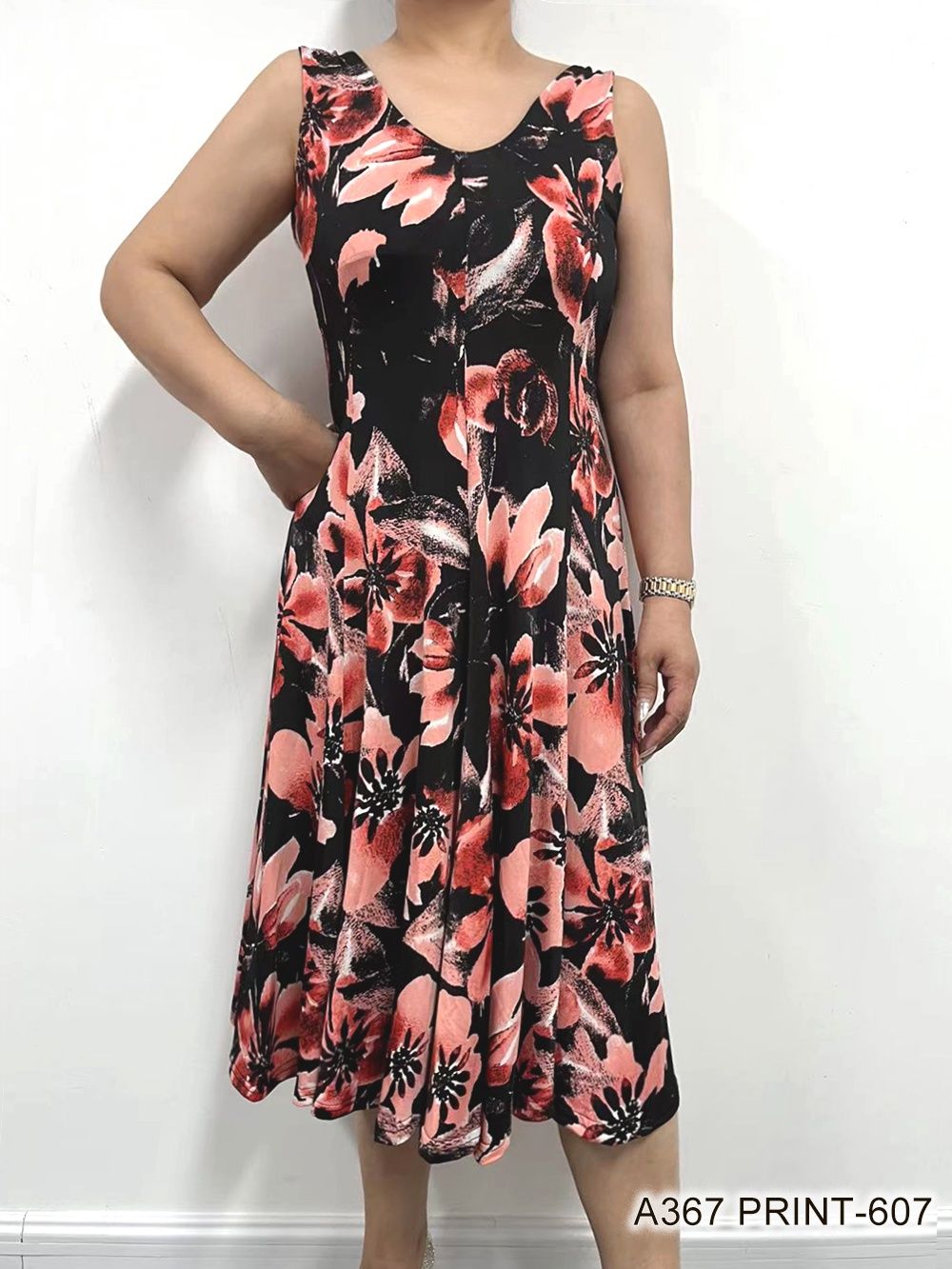 Pleated Dress, Color: Pink Floral, Size: Small