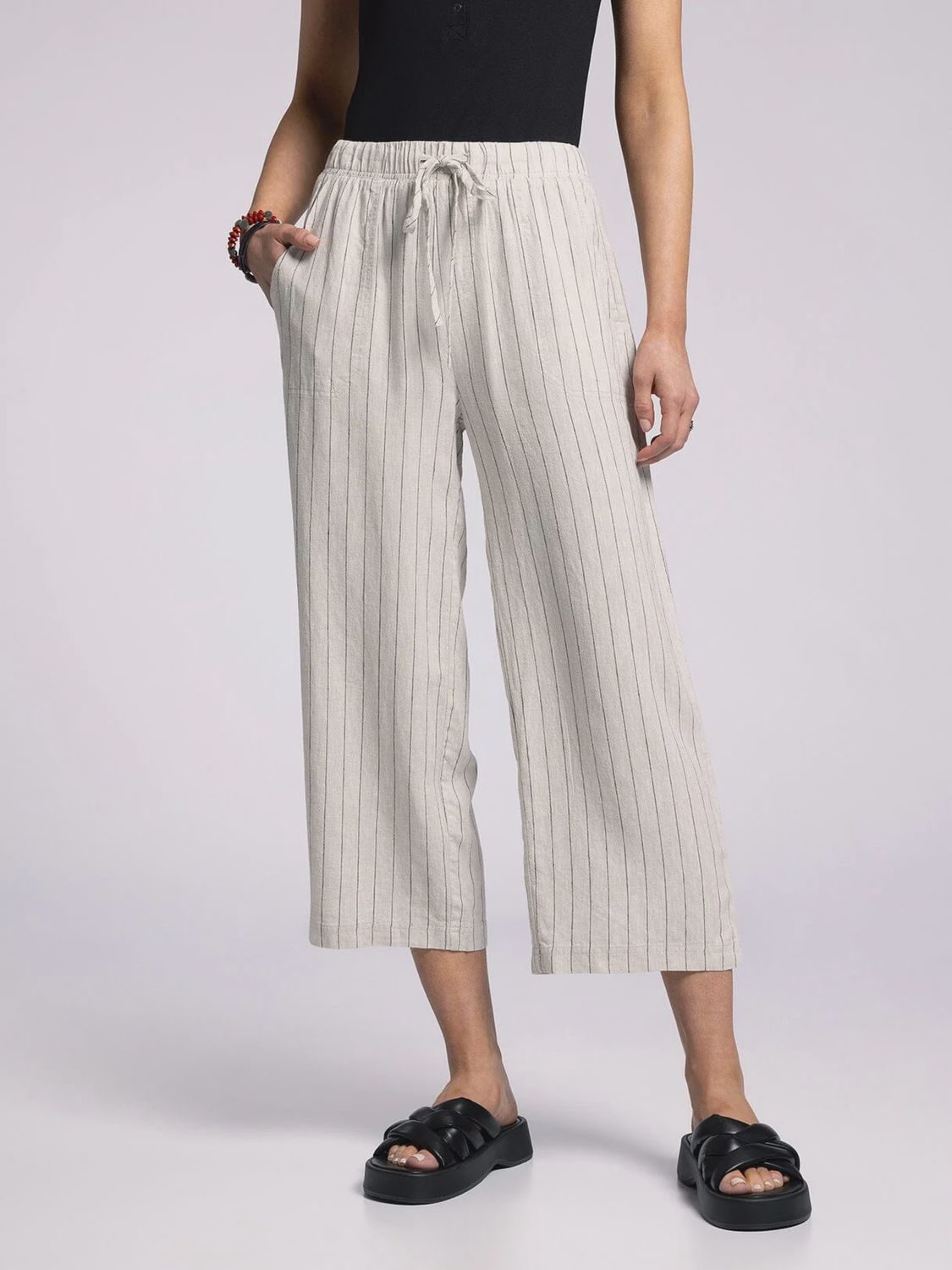 Lizzy Pants | SALE | MSRP: $60 | 50% Off, Color: Linen Black Stripe, Size: Small
