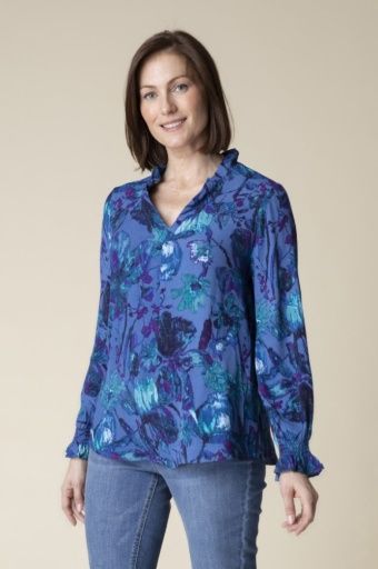 Crepe Flounce Collar Pullover | SALE | MSRP: $90 | 50% Off, Colour: COBALT, Size: L