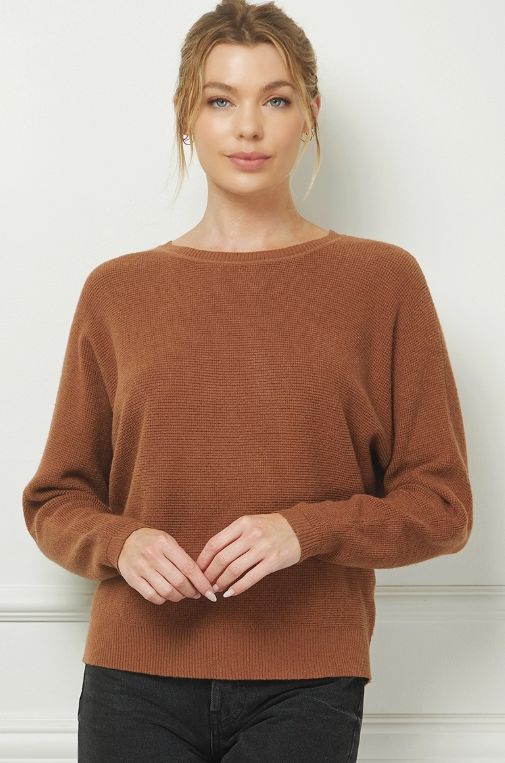Soft Fine Gauge Mini Waffle Dolman, Color: Caramel, Size: Small