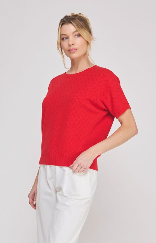 Soft Fine Argyle Short Sleeve Dolman Pointelle