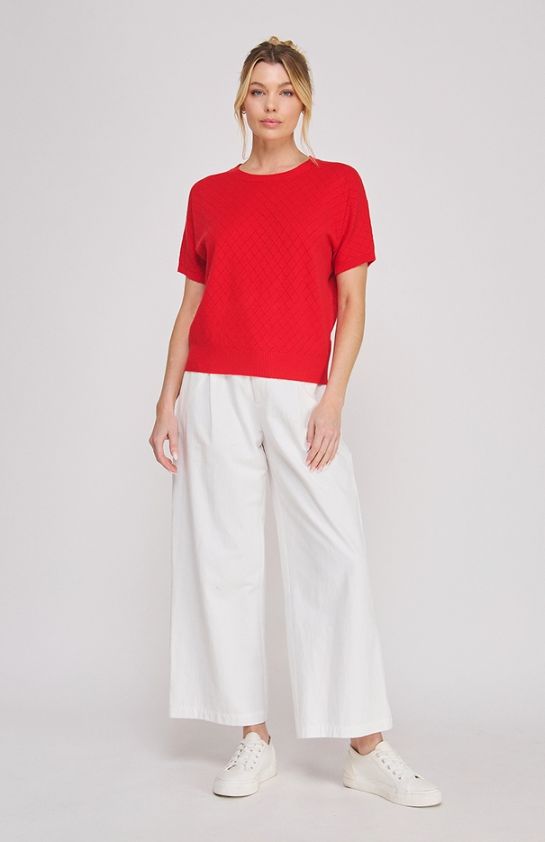 Soft Fine Argyle Short Sleeve Dolman Pointelle