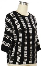 First Light 3/4 Sleeve Stripe Batwing Sweater | SALE | MSRP: $55, Color: Black White Stripe, Size: Small