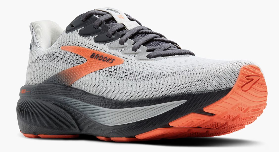 Men's Ghost 17 | SALE | MSRP: $ 150 | 20% Off, Color: Oyster Mushroom/Orange/Ebony-048, Size: 13, Width: Medium (1D)