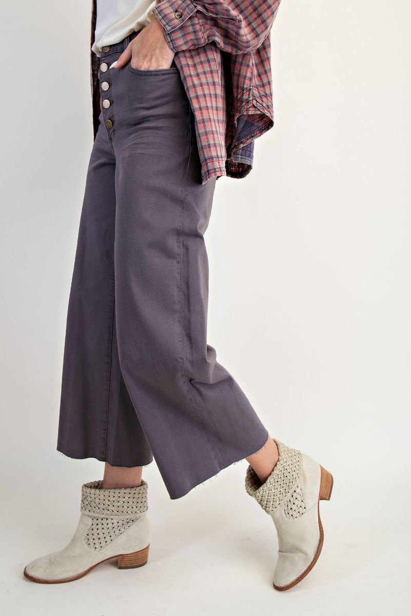 Wide Leg Stretch Twill Pants, Color: Ash Grey, Size: Small