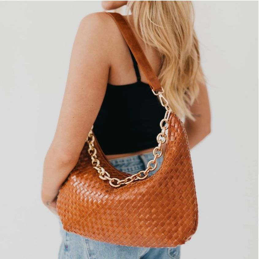 Sienna Slouchy Woven Shoulder Bag, Color: Brown