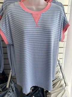 Blue &amp; Pink Trimmed Top