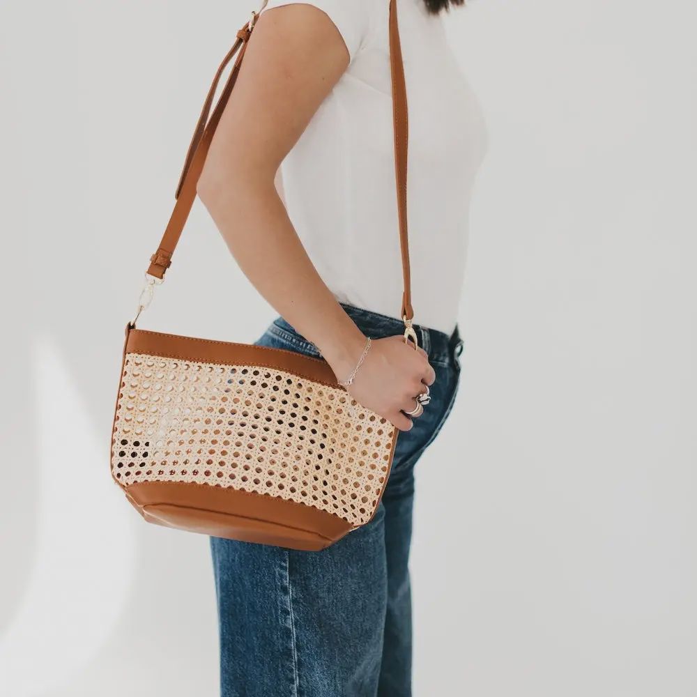 Bryce Woven Bucket Bag, Color: Brown