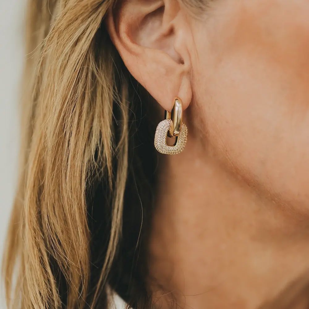 Drop Diamond Square Huggie Hoops - Waterproof