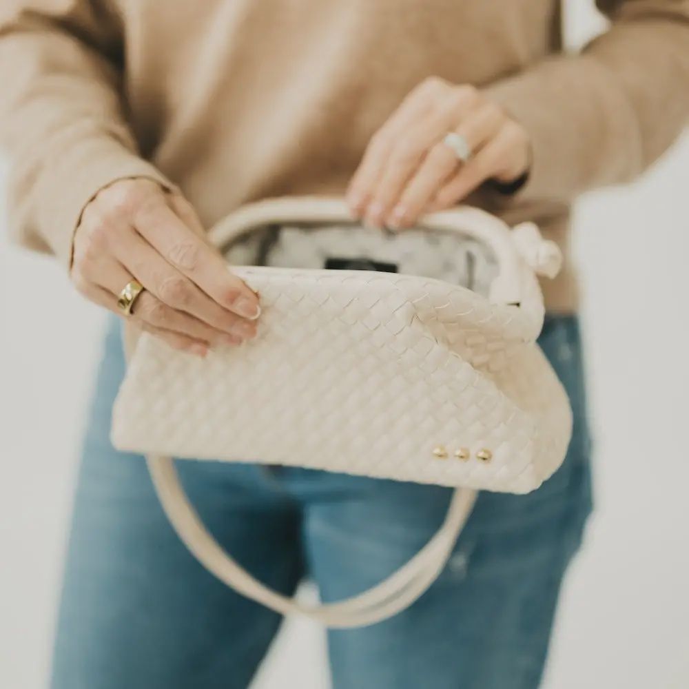Lacy Woven Frame Crossbody Bag, Color: Cream