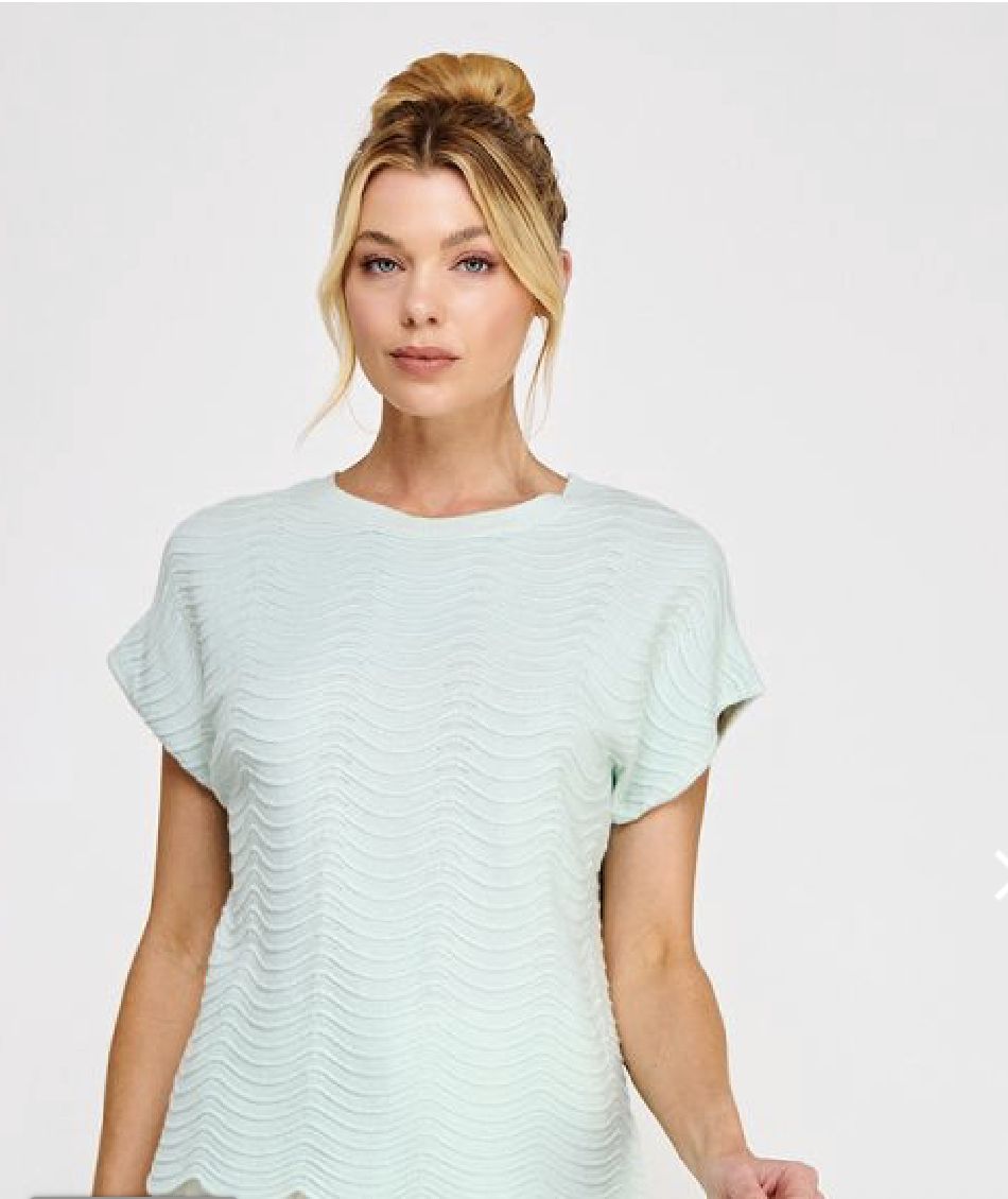 Scallop Pattern Relaxed Knit Short Sleeve Top