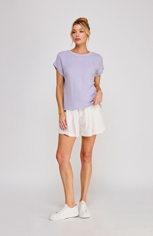 Scallop Pattern Relaxed Knit Short Sleeve Top