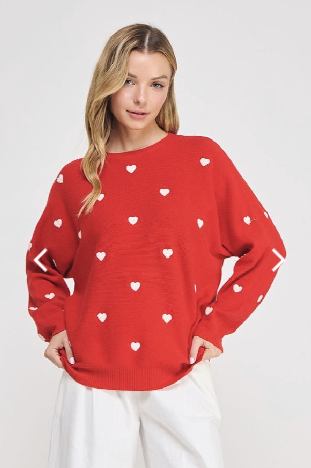 Dolman Sweater 3D Textured Hearts, Color: Red, Size: Small