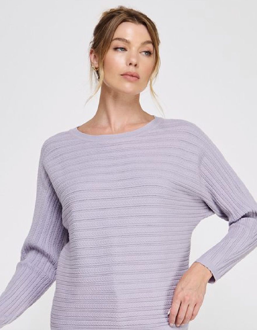 Fine Gauge Braided Pointelle Dolman Sweater, Color: Dusty Lilac, Size: Small