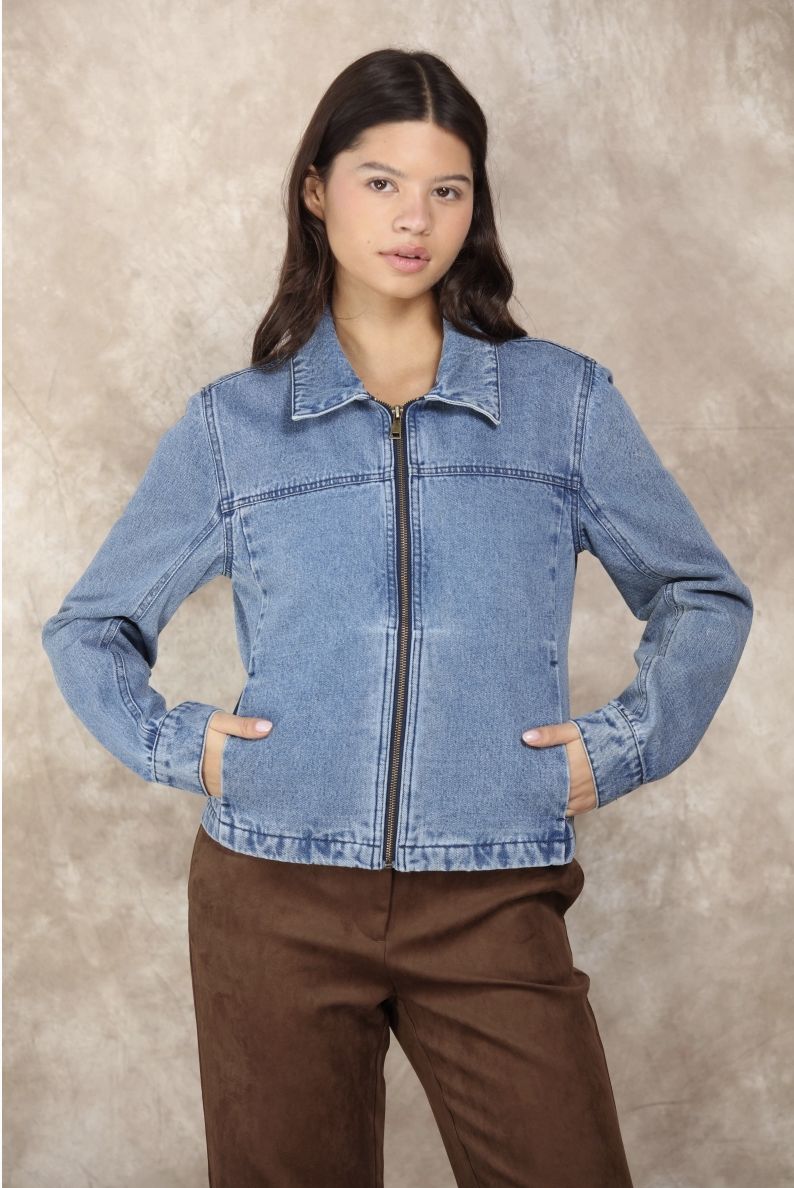 Denim Washed Slim Fit Jacket, Color: Dripstone Blue, Size: Small