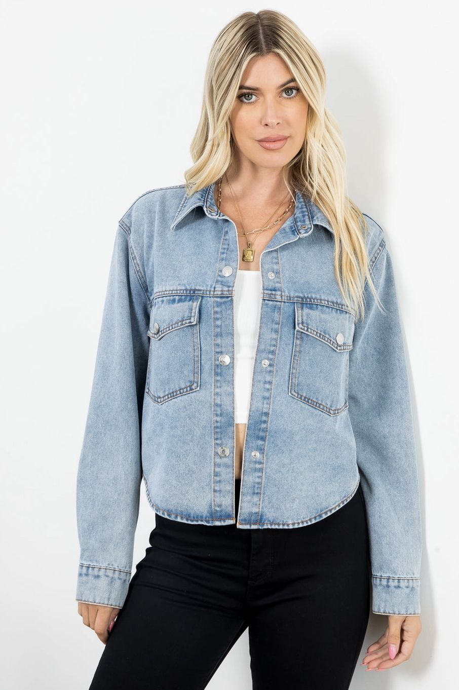 Denim Shacket, Color: Light, Size: Extra-Small