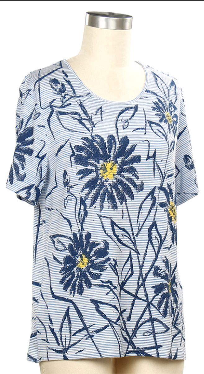 Vida Screen Print Top, Color: Coastal Blue White, Size: Small