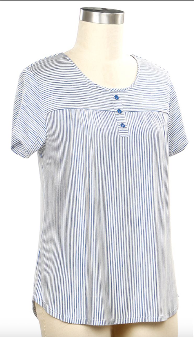 Santiago Breeze Short Sleeve Stripe Top, Color: Midshipman White, Size: Small