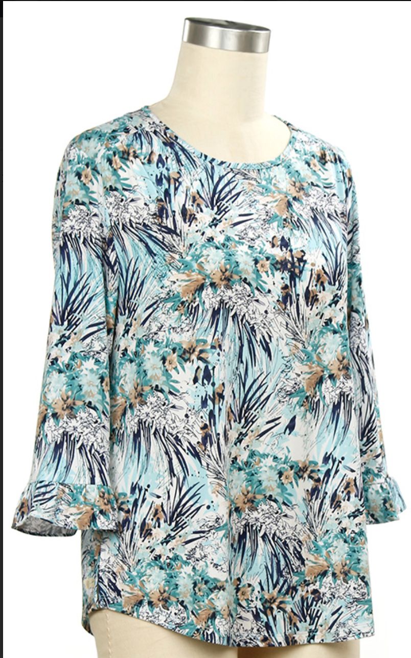 Fillmore Ave. 3/4 Sleeve Fillmore Ave Floral Print Top, Color: Castaway Navy Multi, Size: Small