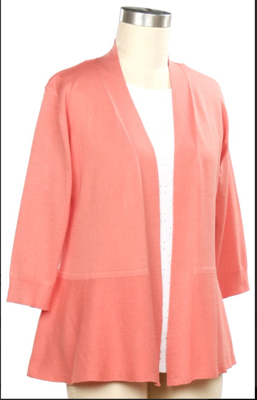 3/4 Sleeve Solid Peplum Cardigan, Color: Hibiscus, Size: Small