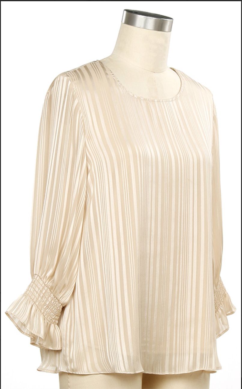 Genuine Sign 3/4 Sleeve Solid Balloon Blouse, Color: Cannoli, Size: Small