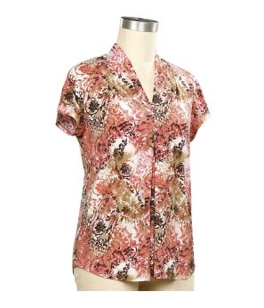 Genuine Sign Cap Sleeve Print Placket Top