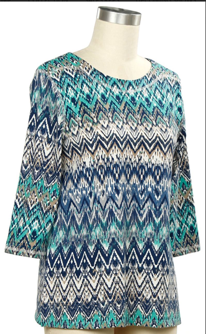 Denim Amazing 3/4 Sleeve Chevron Print Top