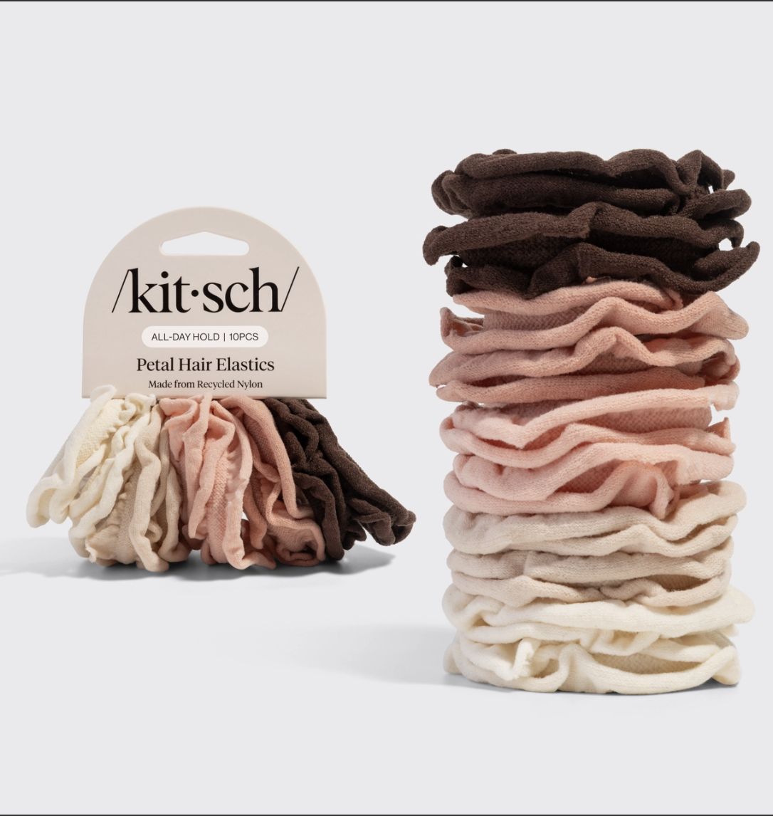 Recycled Fabric Petal Hair Elastics 10pc Set, Color: Blush