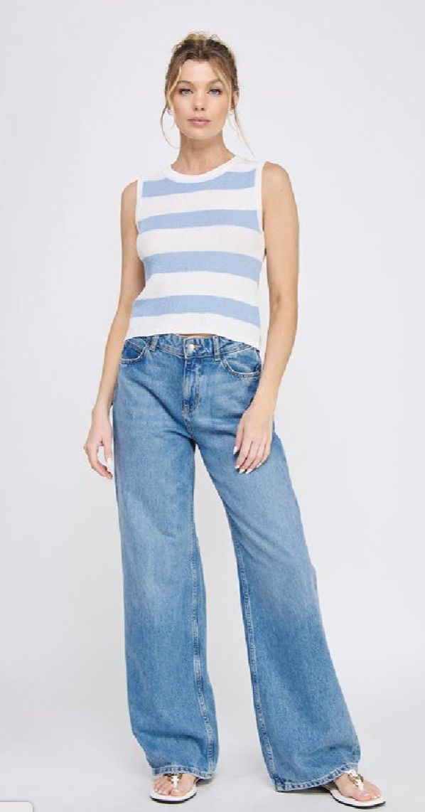 Pebbled Knit Striped Tank