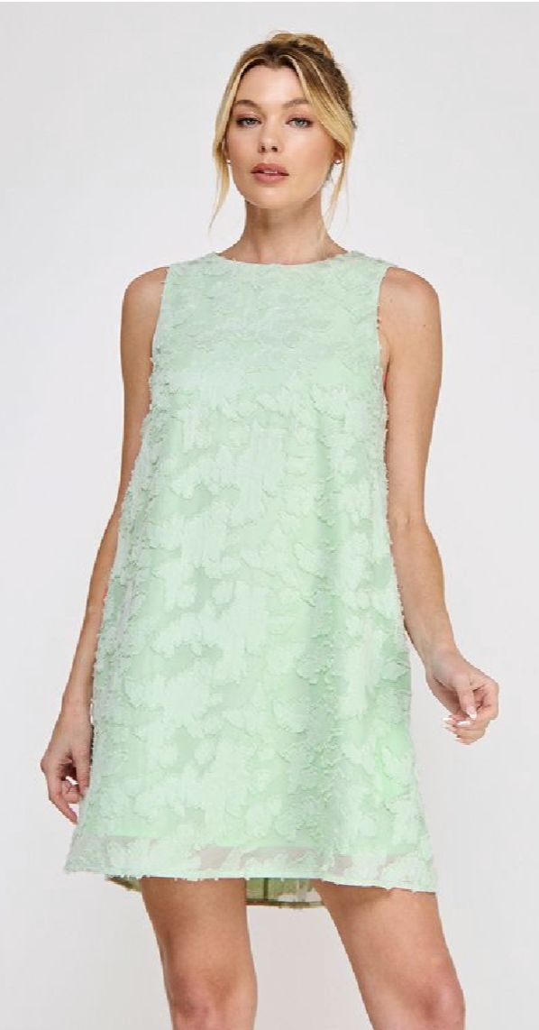 Floral Jacquard A-Line Dress Lined + Pockets, Color: Pearl Green, Size: Small