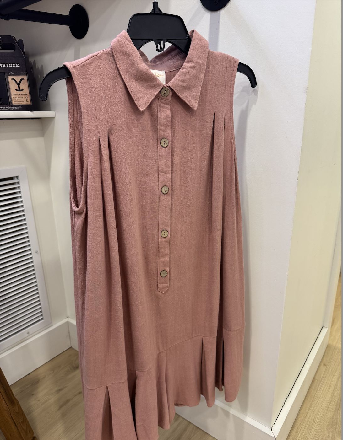 Collard Pleated Linen Romper, Color: Mauve, Size: Small