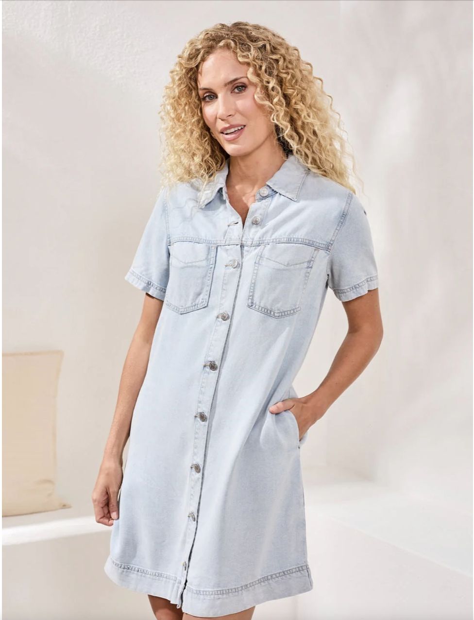 Button Front Denim Shirt Dress, Color: Bondi Beach, Size: Extra Small