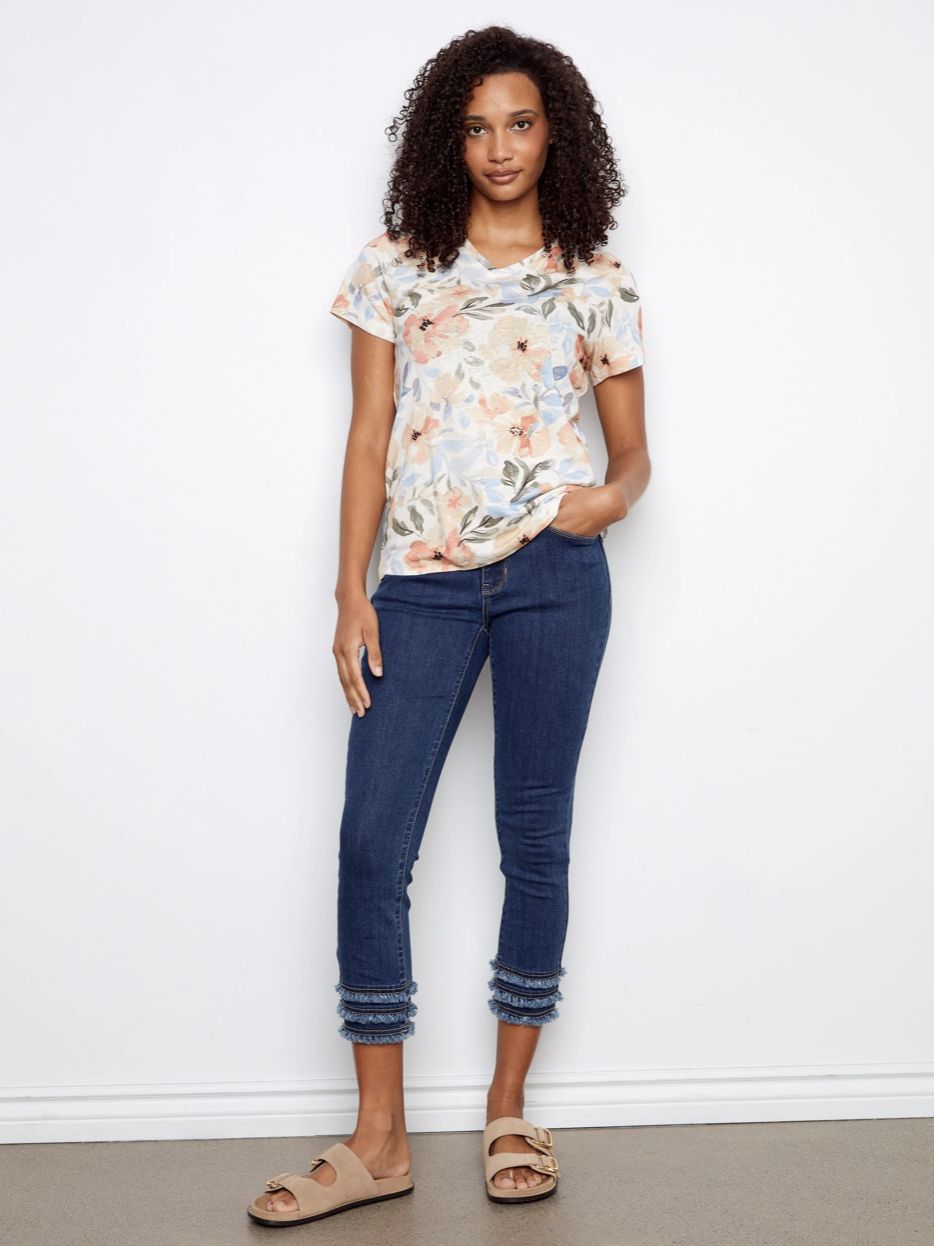 Printed V-Neck Short Sleeve T-Shirt