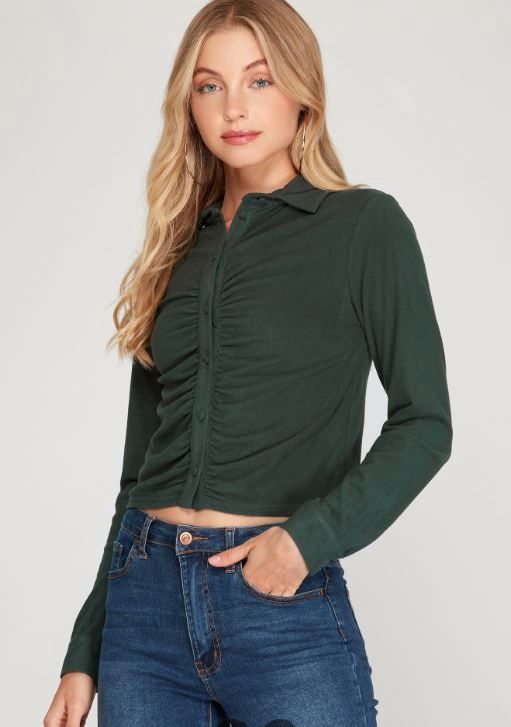 Long Cuff Sleeve Brushed Stretch Knit Top