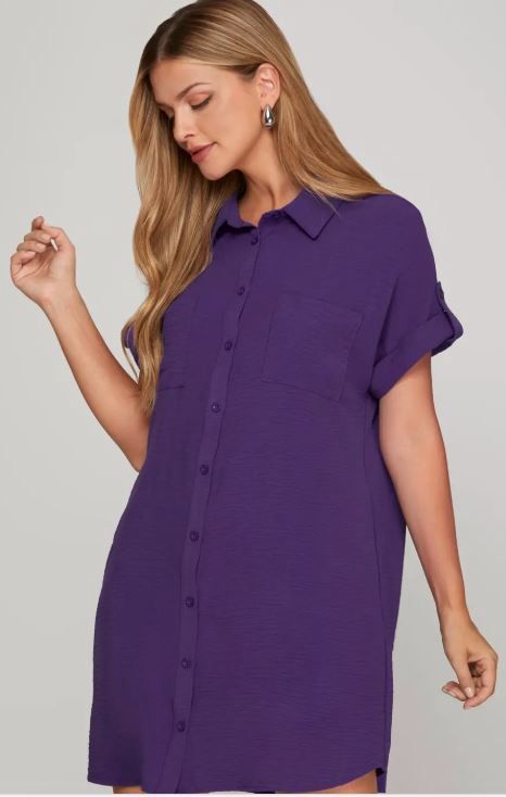 Drop Shoulder Button Up Woven Shirt Dress