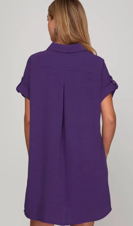 Drop Shoulder Button Up Woven Shirt Dress