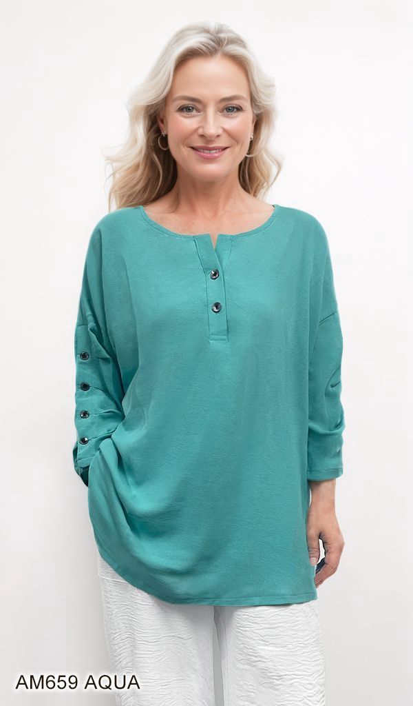 Flowy Button Detail Blouse, Color: Sky Blue, Size: Small