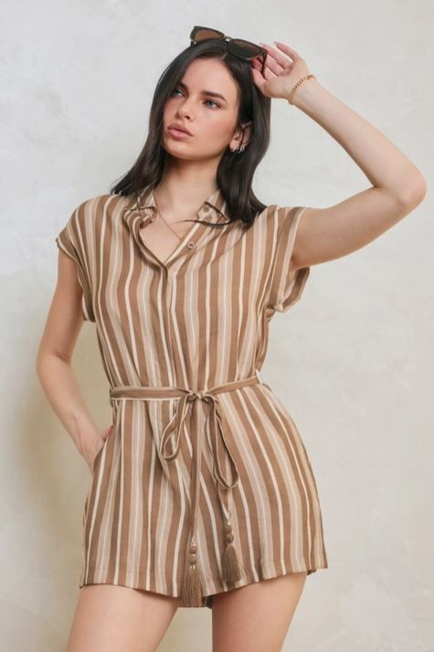 White Sand Line Button Down Romper