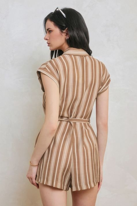 White Sand Line Button Down Romper