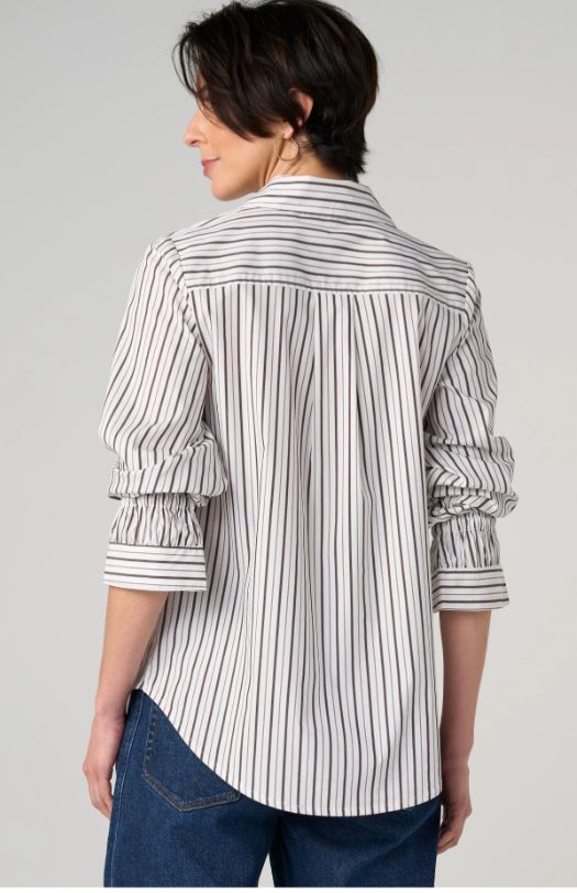 Adjustable Sleeve Button Front Woven Top