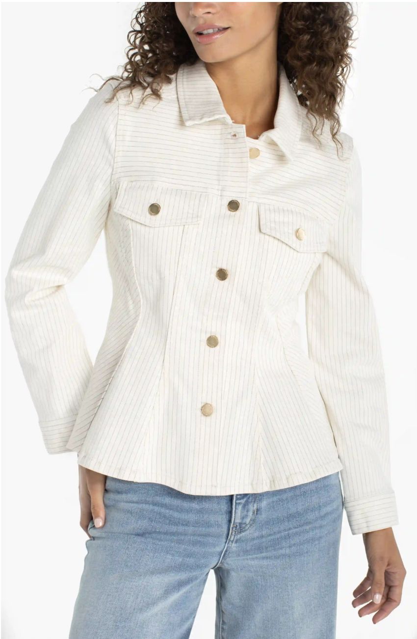 Fit And Flare Trucker Jacket, Color: Nautical Stripe, Size: Small