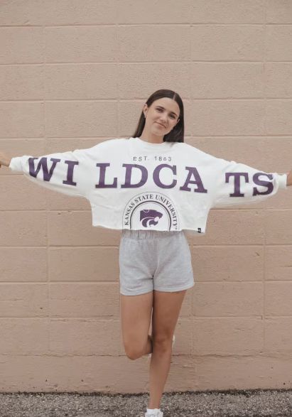 Kansas State Split Sleeve Crop Sweater