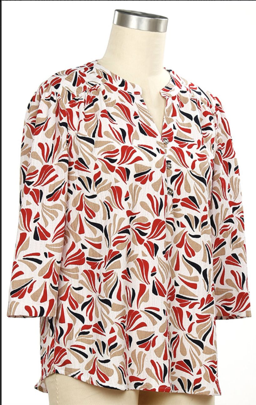 Inhabit Joy 3/4 Geo Print Blouse, Color: Gaga Phantom Ink, Size: Small