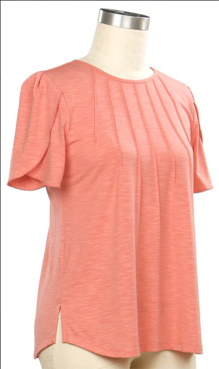 New Horizon Short Sleeve Solid Slub Knit Top, Color: Sunset Sail, Size: Small