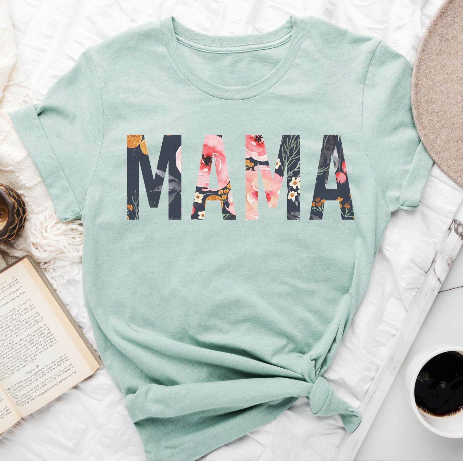 Mothers day mama floral flower Mom Mother Summer Graphic Tee, Color: Sage, Size: Small