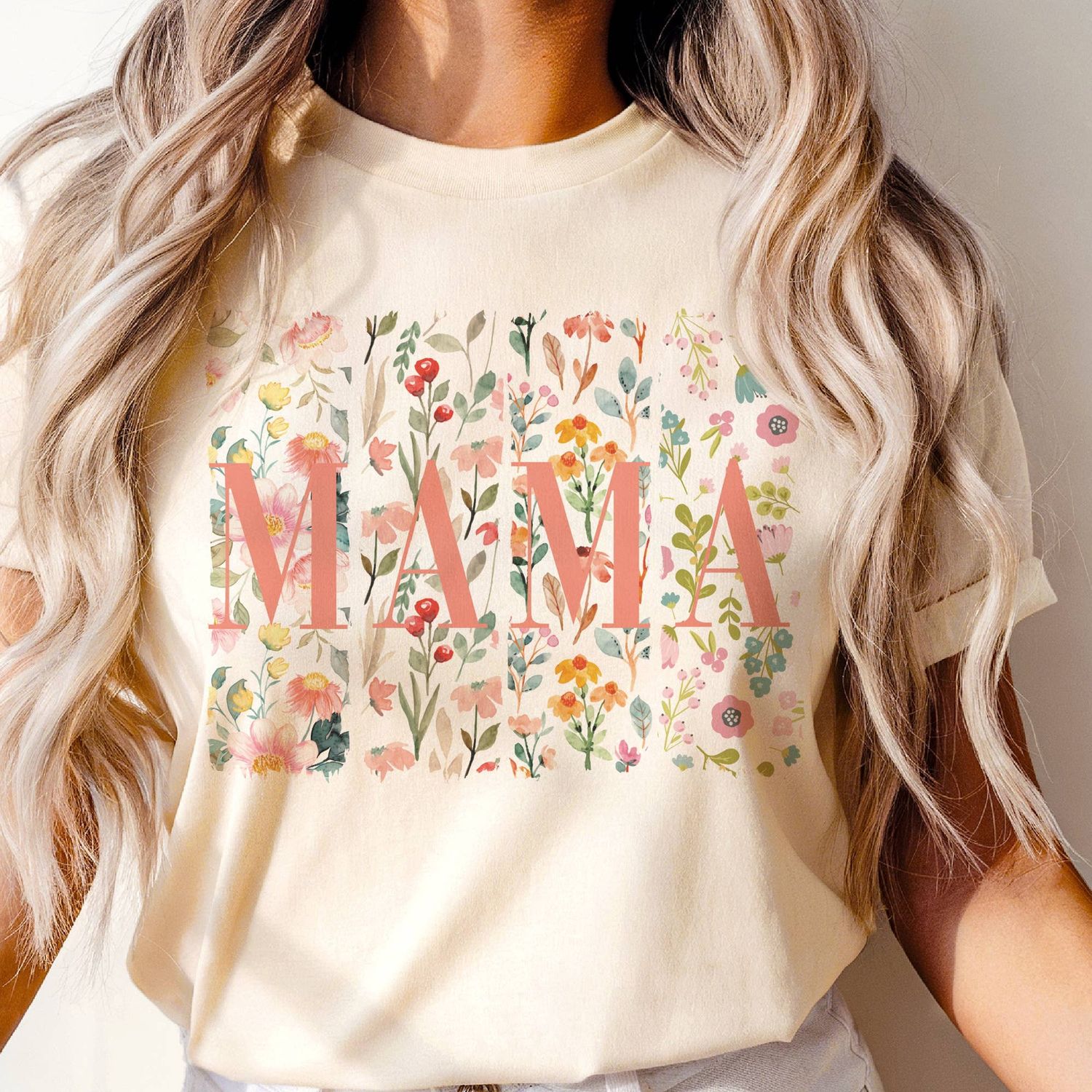Floral Mama Spring Flower Market Graphic Tee, Color: Cream, Size: Medium