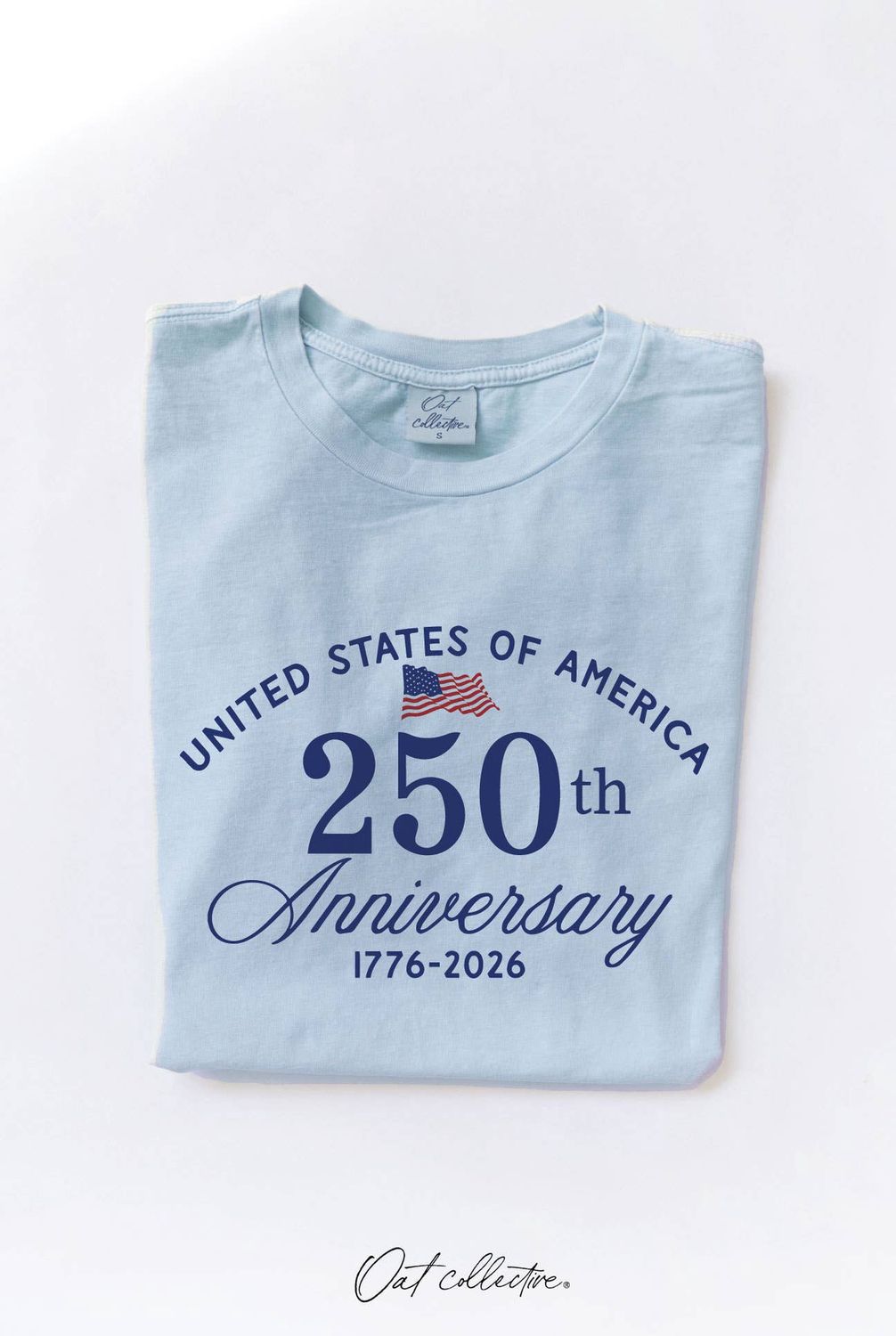 250th United States of America Mineral Graphic Top, Color: Light Blue, Size: Small