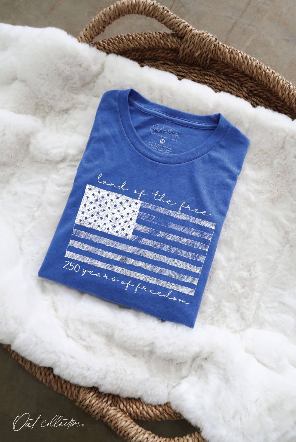 Land of the Free 250 Year of Freedom  Graphic T-shirt, Color: Heather Royal, Size: Small