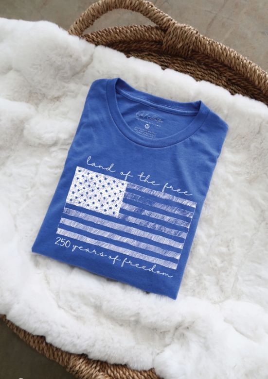 Land of the Free 250 Year of Freedom Graphic T-Shirt, Color: Heather Royal, Size: Small